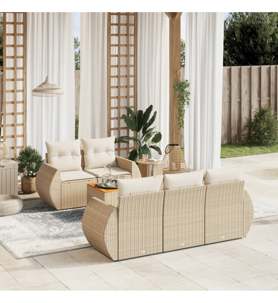 Salon de jardin avec coussins 6 pcs beige résine tressée Salon de jardin avec coussins 6 pcs beige résine tressée