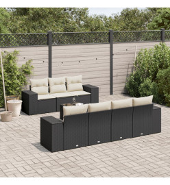 Salon de jardin 8 pcs avec coussins noir résine tressée