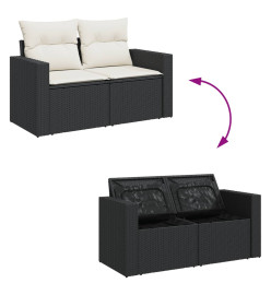 Salon de jardin 9 pcs avec coussins noir résine tressée