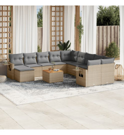 Salon de jardin et coussins 14 pcs mélange beige résine tressée
