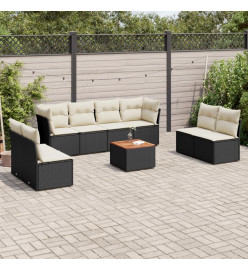 Salon de jardin 9 pcs avec coussins noir résine tressée