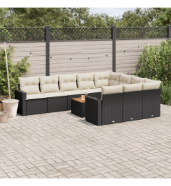Salon de jardin 11 pcs avec coussins noir résine tressée