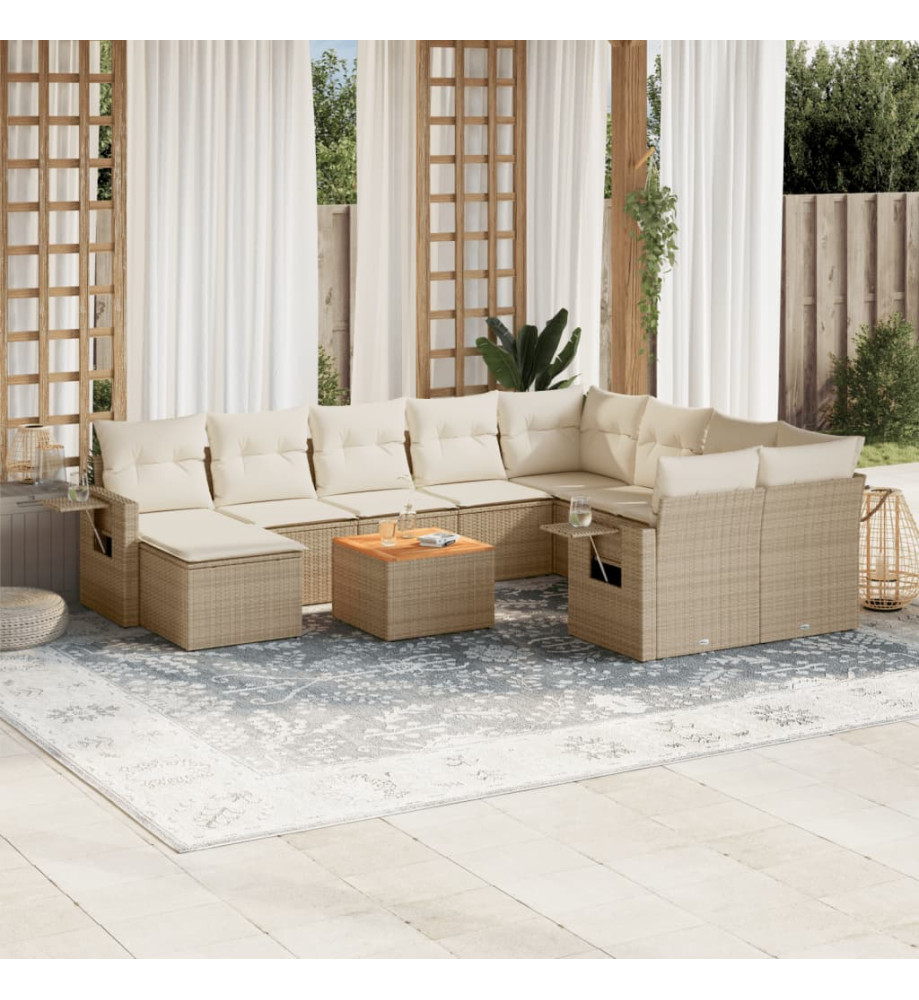 Salon de jardin 11 pcs avec coussins beige résine tressée Salon de jardin 11 pcs avec coussins beige résine tressée