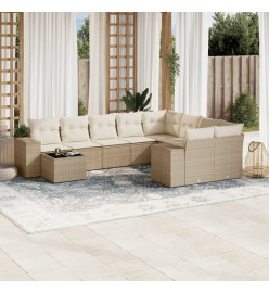 Salon de jardin avec coussins 10 pcs beige résine tressée