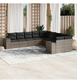 Salon de jardin avec coussins 10 pcs gris résine tressée