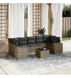 Salon de jardin 8 pcs avec coussins gris résine tressée