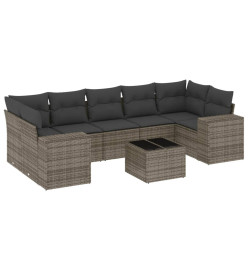 Salon de jardin 8 pcs avec coussins gris résine tressée