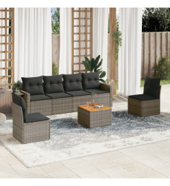 Salon de jardin avec coussins 7 pcs gris résine tressée