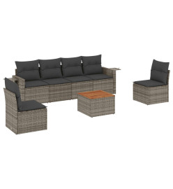 Salon de jardin avec coussins 7 pcs gris résine tressée
