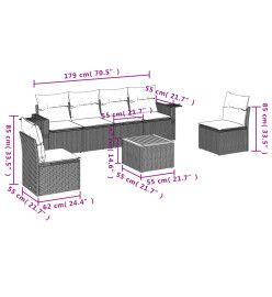 Salon de jardin avec coussins 7 pcs gris résine tressée