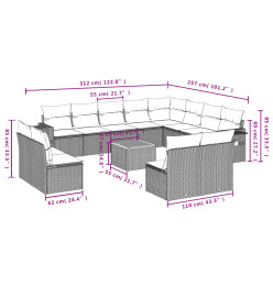 Salon de jardin avec coussins 13 pcs gris résine tressée