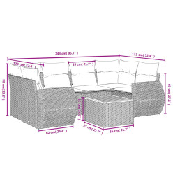 Salon de jardin avec coussins 7 pcs gris résine tressée