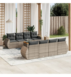 Salon de jardin 9 pcs avec coussins gris résine tressée
