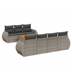 Salon de jardin 8 pcs avec coussins gris résine tressée