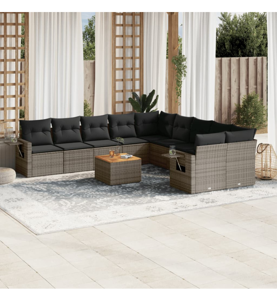 Salon de jardin 11 pcs avec coussins gris résine tressée Salon de jardin 11 pcs avec coussins gris résine tressée