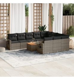 Salon de jardin 11 pcs avec coussins gris résine tressée