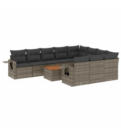 Salon de jardin 11 pcs avec coussins gris résine tressée