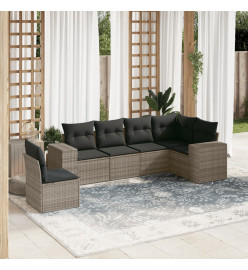 Salon de jardin 6 pcs avec coussins gris résine tressée