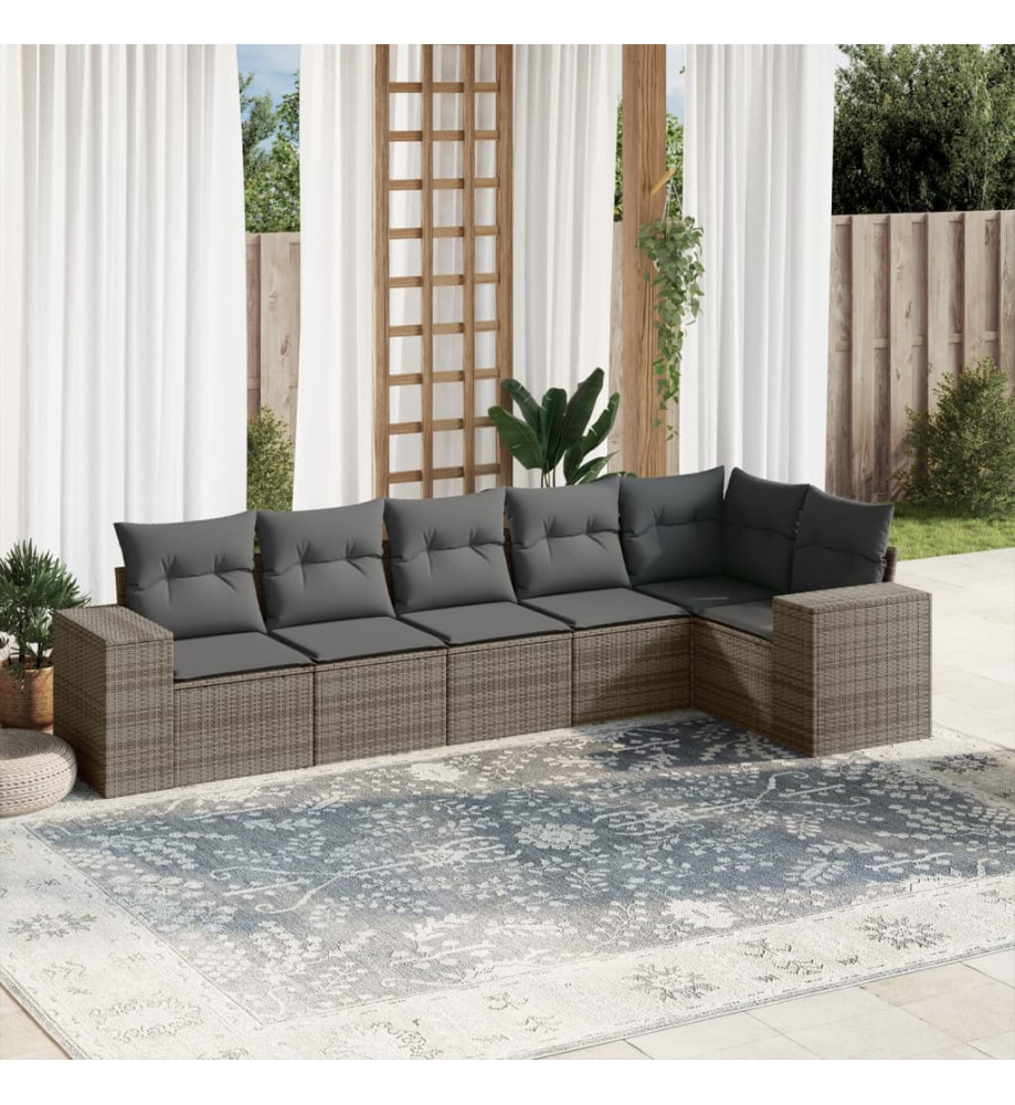 Salon de jardin 6 pcs avec coussins gris résine tressée Salon de jardin 6 pcs avec coussins gris résine tressée