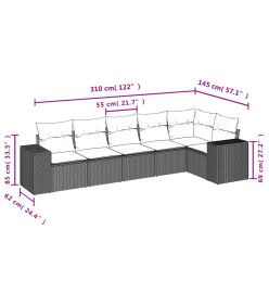 Salon de jardin 6 pcs avec coussins gris résine tressée