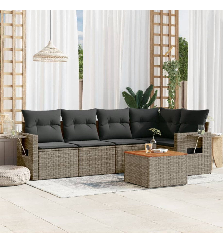 Salon de jardin 6 pcs avec coussins gris résine tressée Salon de jardin 6 pcs avec coussins gris résine tressée
