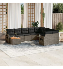Salon de jardin avec coussins 10 pcs gris résine tressée
