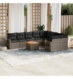 Salon de jardin avec coussins 10 pcs gris résine tressée