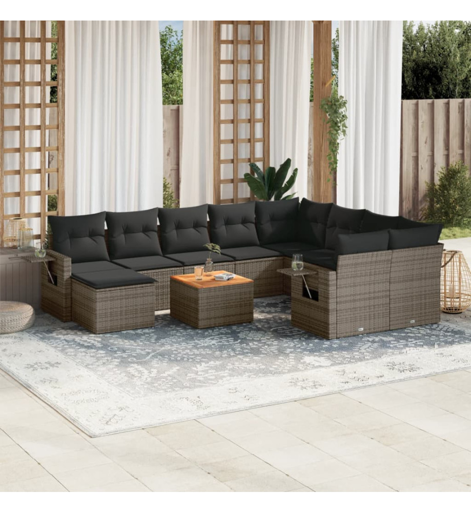 Salon de jardin 11 pcs avec coussins gris résine tressée Salon de jardin 11 pcs avec coussins gris résine tressée