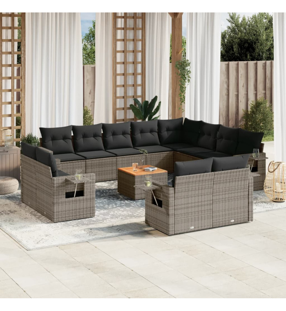 Salon de jardin avec coussins 13 pcs gris résine tressée Salon de jardin avec coussins 13 pcs gris résine tressée