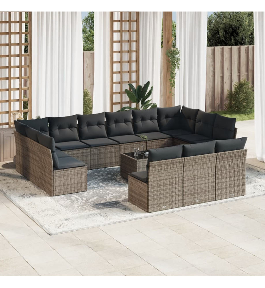Salon de jardin avec coussins 14 pcs gris résine tressée Salon de jardin avec coussins 14 pcs gris résine tressée