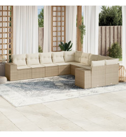 Salon de jardin avec coussins 10 pcs beige résine tressée