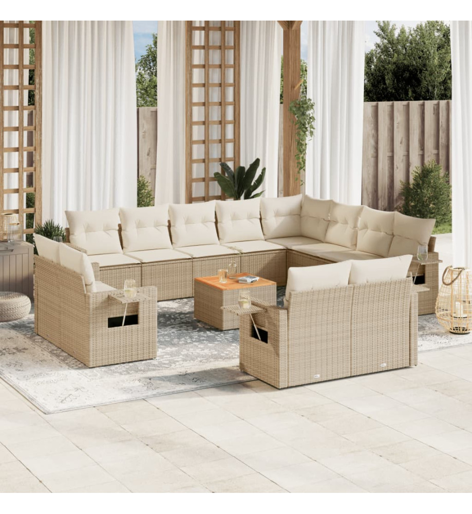 Salon de jardin avec coussins 13 pcs beige résine tressée Salon de jardin avec coussins 13 pcs beige résine tressée