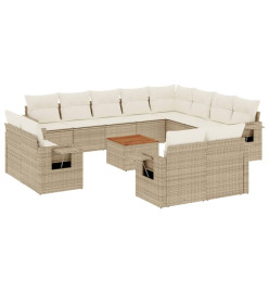 Salon de jardin avec coussins 13 pcs beige résine tressée