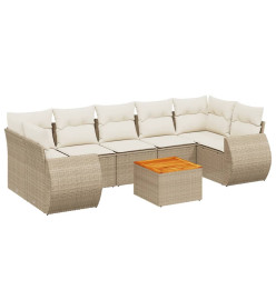 Salon de jardin avec coussins 8 pcs beige résine tressée