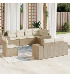 Salon de jardin avec coussins 8 pcs beige résine tressée