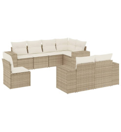 Salon de jardin avec coussins 8 pcs beige résine tressée