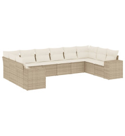 Salon de jardin avec coussins 10 pcs beige résine tressée
