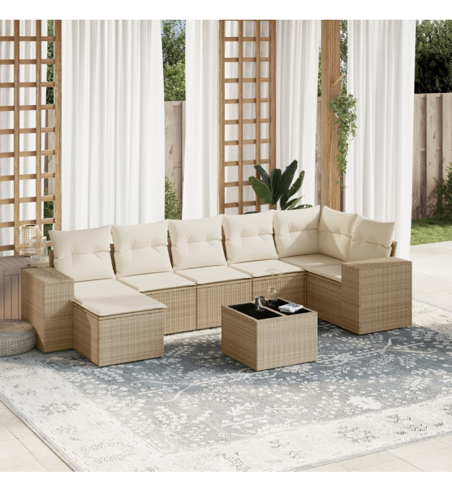 Salon de jardin avec coussins 8 pcs beige résine tressée Salon de jardin avec coussins 8 pcs beige résine tressée