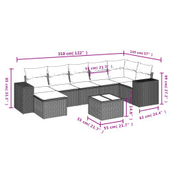 Salon de jardin avec coussins 8 pcs beige résine tressée