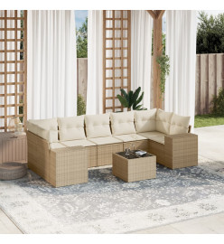 Salon de jardin avec coussins 8 pcs beige résine tressée