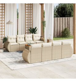 Salon de jardin avec coussins 9 pcs beige résine tressée