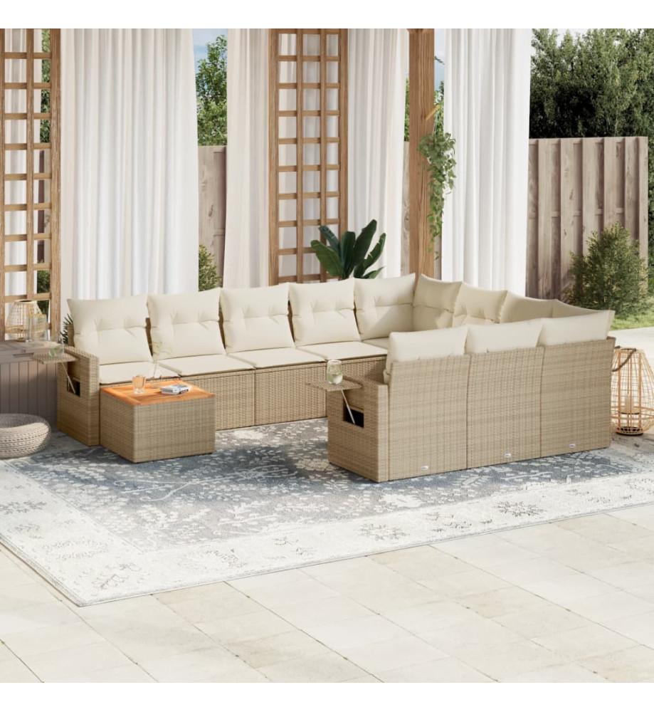 Salon de jardin 11 pcs avec coussins beige résine tressée Salon de jardin 11 pcs avec coussins beige résine tressée