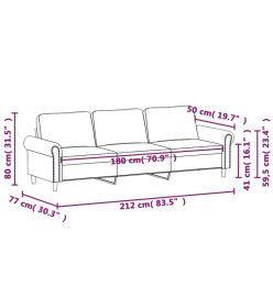 Canapé à 3 places Jaune 180 cm Velours