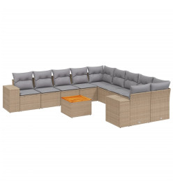 Salon de jardin 11 pcs avec coussins beige résine tressée