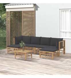 Salon de jardin 7 pcs avec coussins gris foncé bambou