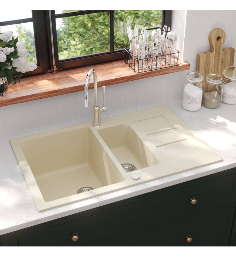 Évier de cuisine en granit Double vasque Beige