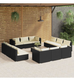 Salon de jardin 13 pcs avec coussins Résine tressée Noir