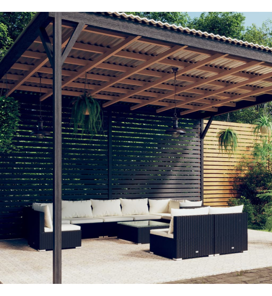 Salon de jardin 10 pcs avec coussins Résine tressée Noir Salon de jardin 10 pcs avec coussins Résine tressée Noir