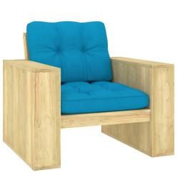 Chaise de jardin avec coussins bleu Bois de pin imprégné