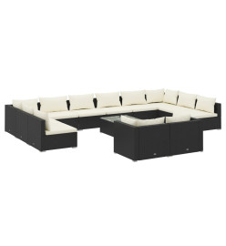 Salon de jardin 13 pcs avec coussins Noir Résine tressée